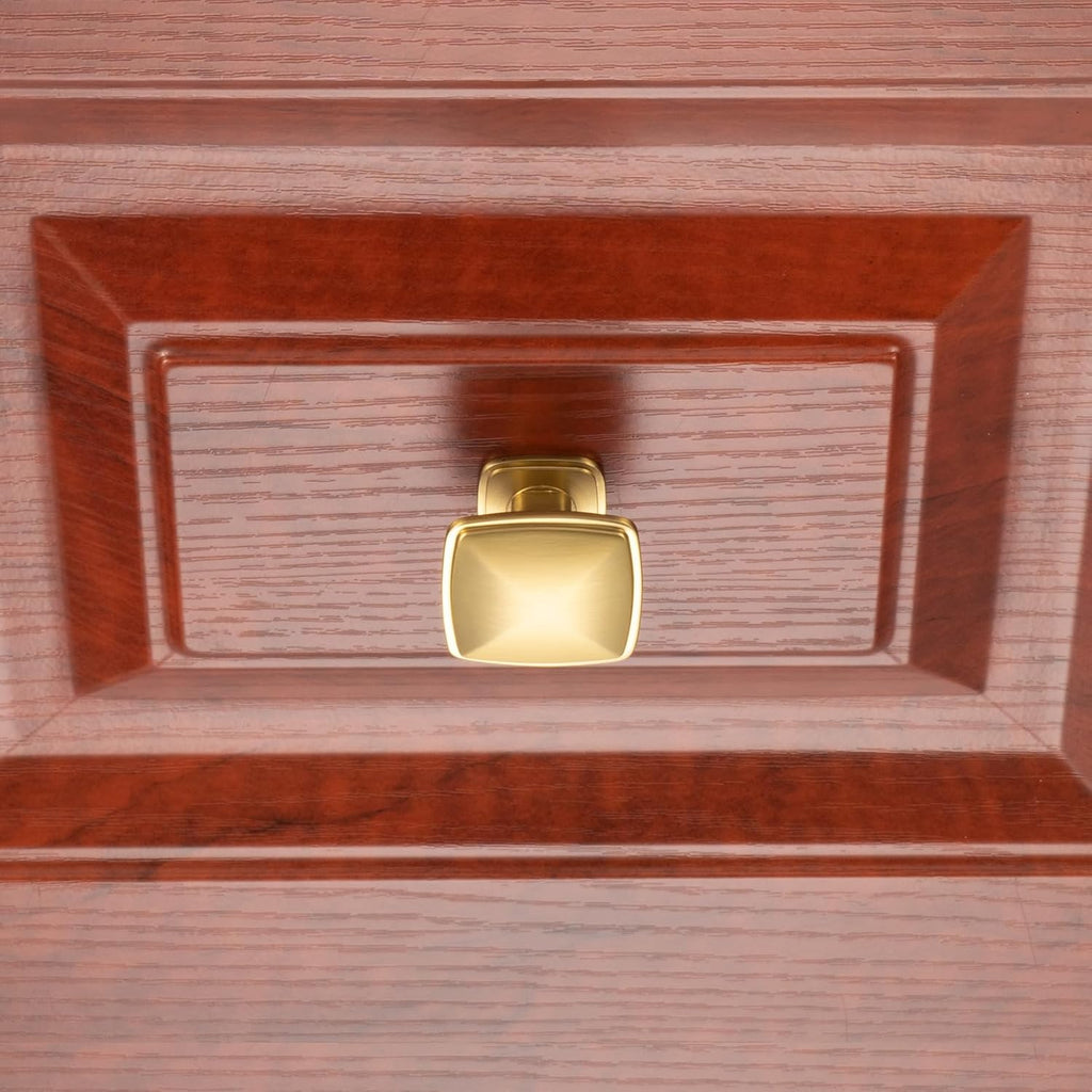 10 Pack Brushed Gold Cabinet Knobs Gold Drawer Knobs K02 Square Single Hole Cabinet Pulls for Cabinets Drawer Dresser Cupboard Bedroom Closet Bathroom Vanity