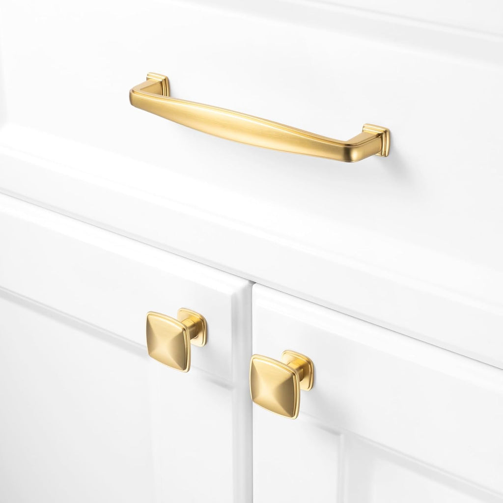 10 Pack Brushed Gold Cabinet Knobs Gold Drawer Knobs K02 Square Single Hole Cabinet Pulls for Cabinets Drawer Dresser Cupboard Bedroom Closet Bathroom Vanity
