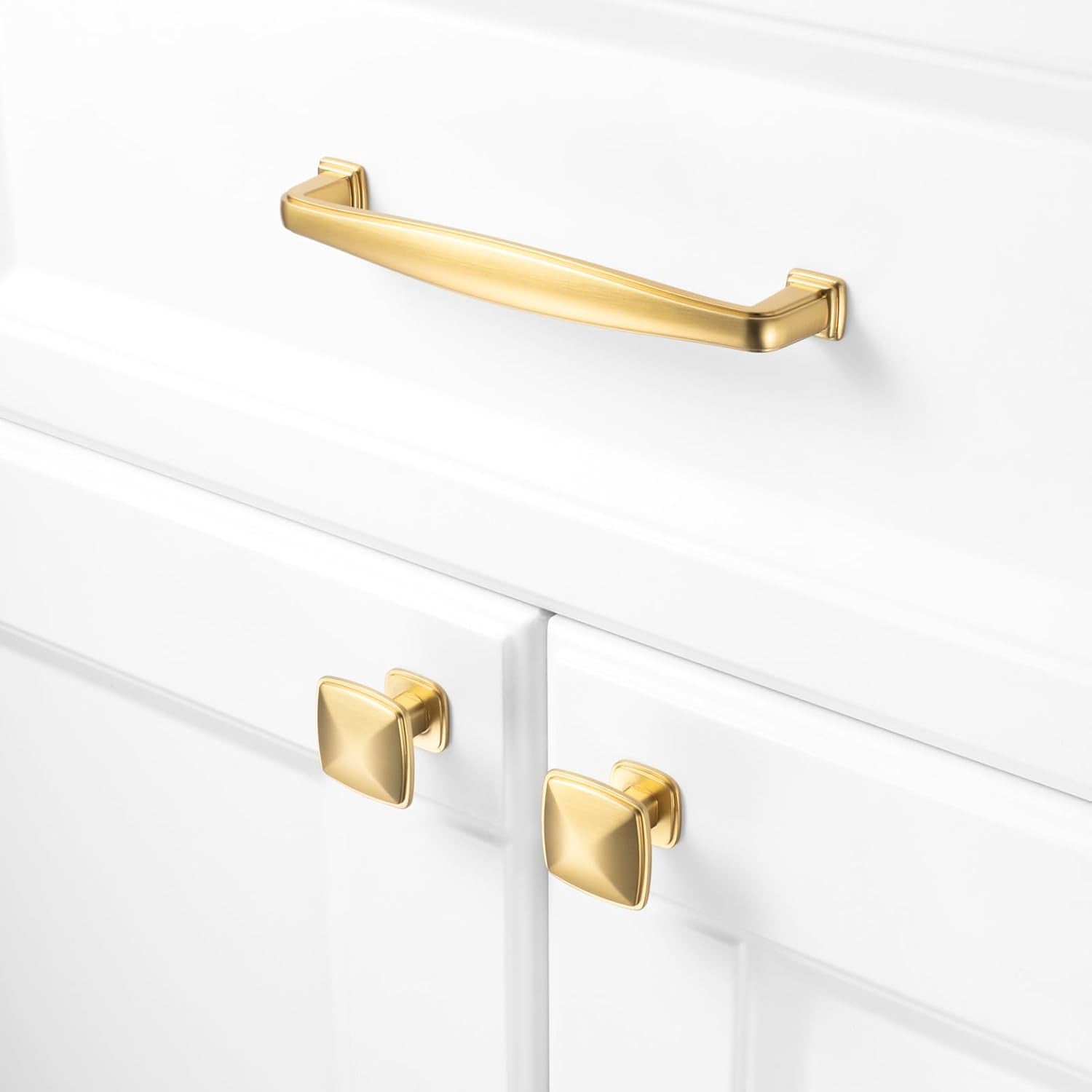 10 Pack Brushed Gold Cabinet Knobs Gold Drawer Knobs K02 Square Single Hole Cabinet Pulls for Cabinets Drawer Dresser Cupboard Bedroom Closet Bathroom Vanity