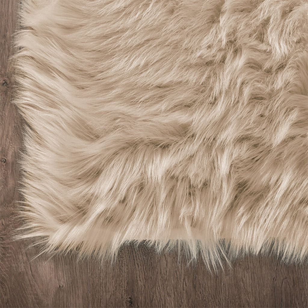 Beige Rug for Living Room Faux Fur Rug 5X7 Fluffy Rug Washable Sheepskin Rug for Bedroom Bedside Dorm Luxury Home Décor, Rectangle