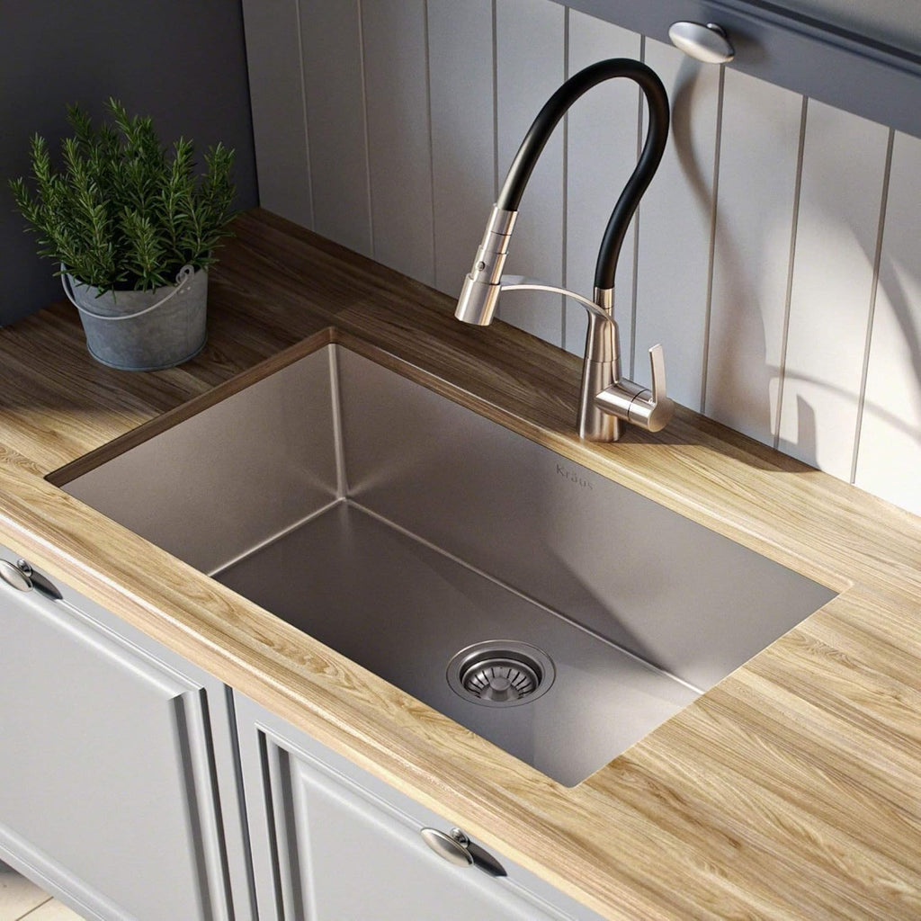 KRAUS Standart PRO 28-Inch 16 Gauge Undermount Single Bowl Stainless Steel Kitchen Sink, KHU100-28