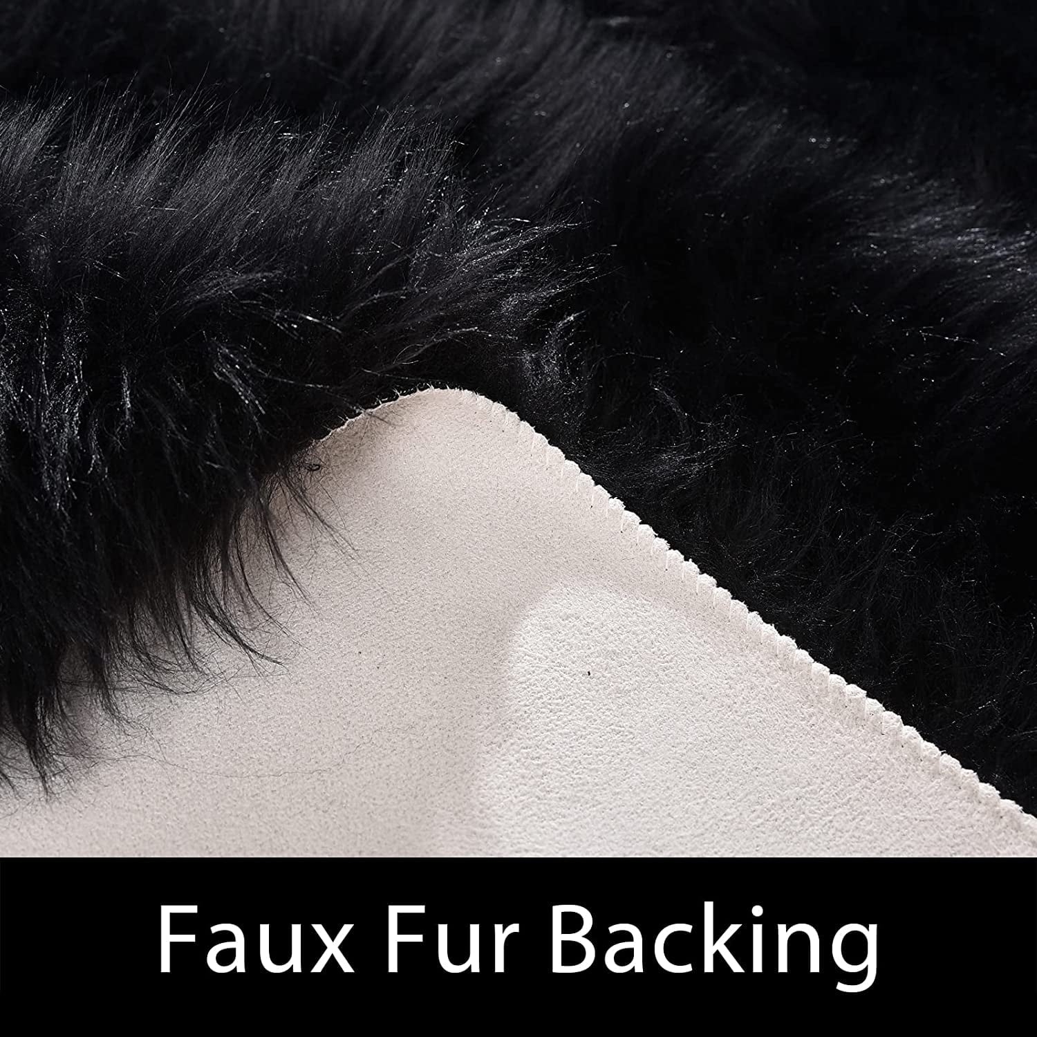 5X8 Sheepskin Rug, Faux Fur Sheepskin Rug for Living Room, Fluffy Washable Rug for Bedroom, Nursery, Luxury Room Decor, Black Fluffy Rug, Rectangle