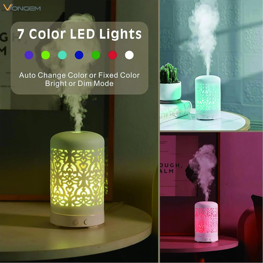 Essential Oil Diffusers Aromatherapy Humidifier: White Ceramic Aroma Infuser for Home Bedroom Office Desk,100Ml Diffuser for Room, Small Ultrasonic Machine Waterless Auto-Off