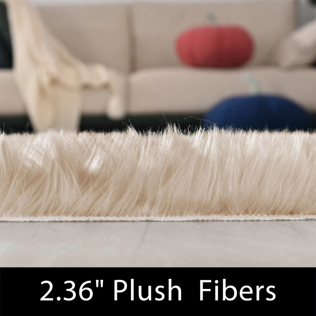 Beige Rug for Living Room Faux Fur Rug 5X7 Fluffy Rug Washable Sheepskin Rug for Bedroom Bedside Dorm Luxury Home Décor, Rectangle