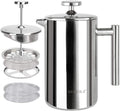 French Press Coffee Maker, 304 Grade Stainless Steel Insulated Coffee Press with 2 Extra Screens, 12Oz (0.35 Litre), Silver