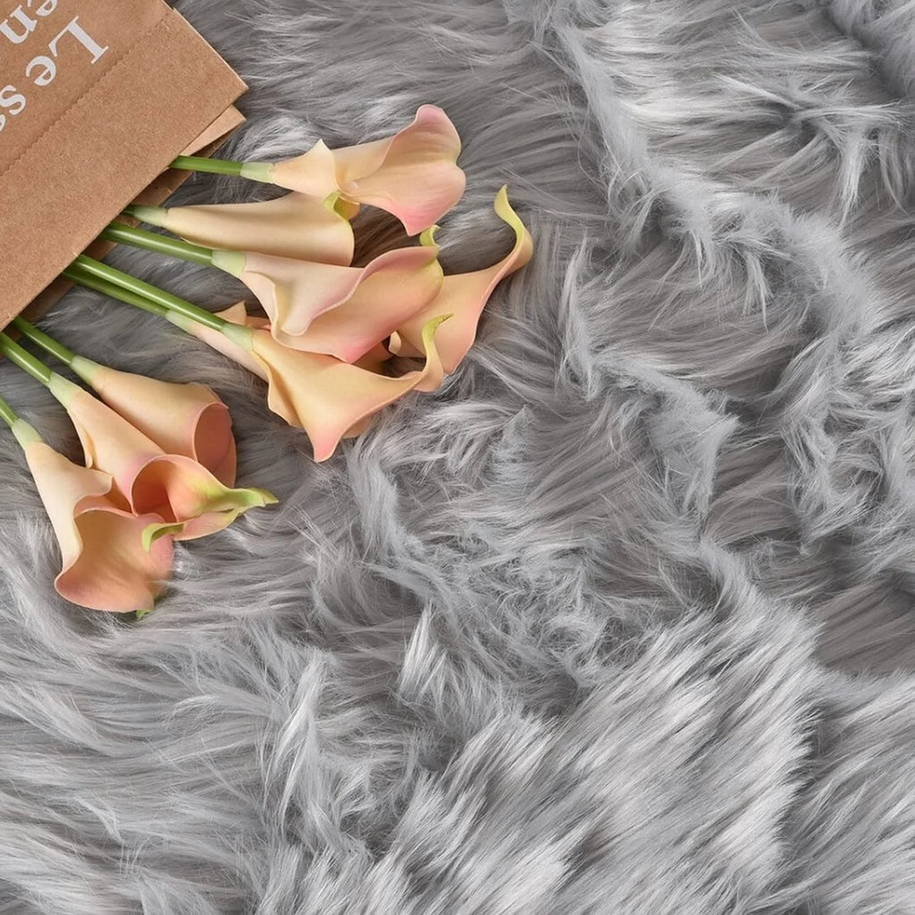 Sheepskin Rug 8X10, Faux Fur Sheepskin Rug for Living Room, Fluffy Washable Rug for Bedroom, Nursery, Teen Bedroom Decor, Grey Shag Rug, Rectangle