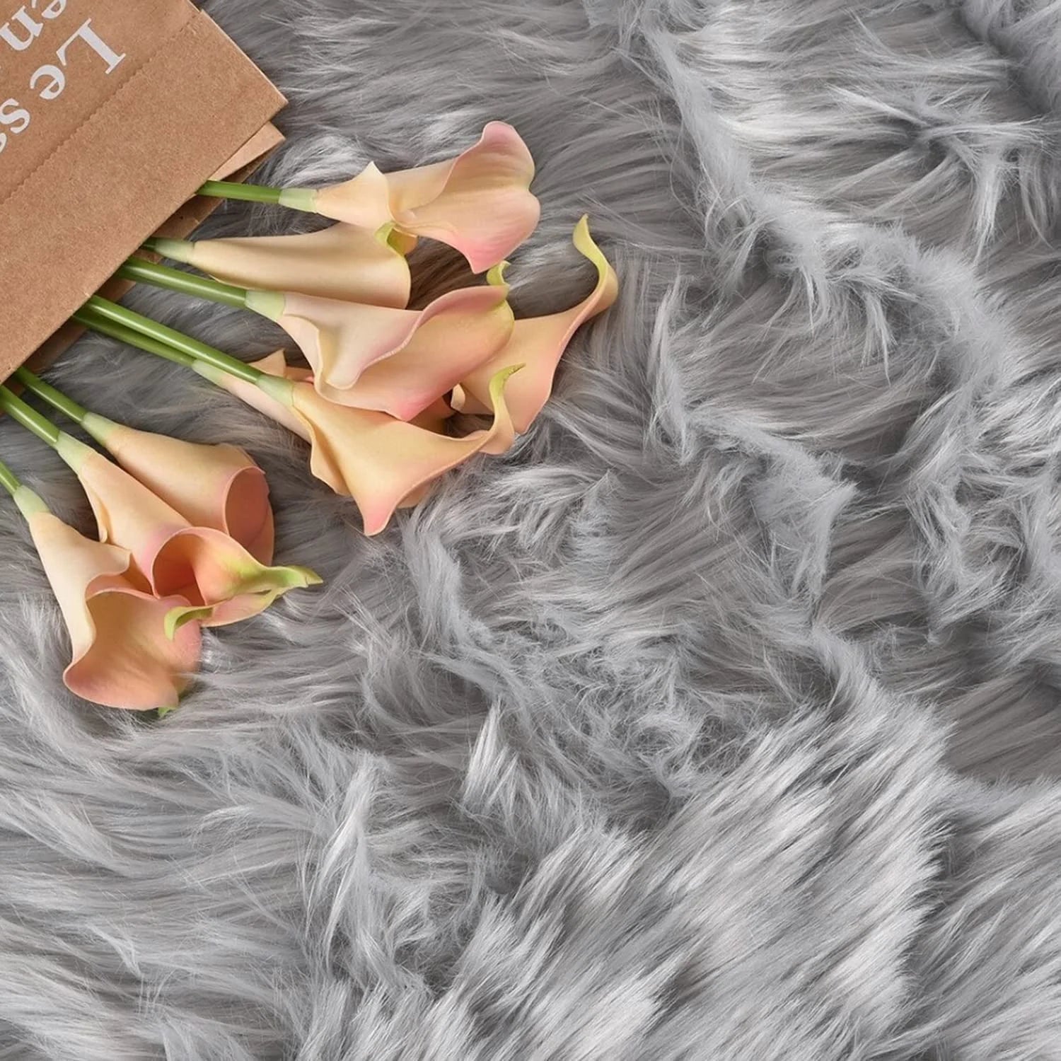 Sheepskin Rug 8X10, Faux Fur Sheepskin Rug for Living Room, Fluffy Washable Rug for Bedroom, Nursery, Teen Bedroom Decor, Grey Shag Rug, Rectangle