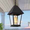 Outdoor Pendant Light for Porch, Black Outdoor Pendant Hanging Light with Seeded Glass Waterproof Exterior Light Fixture for House, Patio, Yard