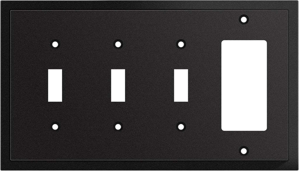 Modern Edge Decorative Wall Plate Switch Plate Outlet Cover, Durable Solid Zinc Alloy (Triple Toggle/Single Decorator, Matte Black)