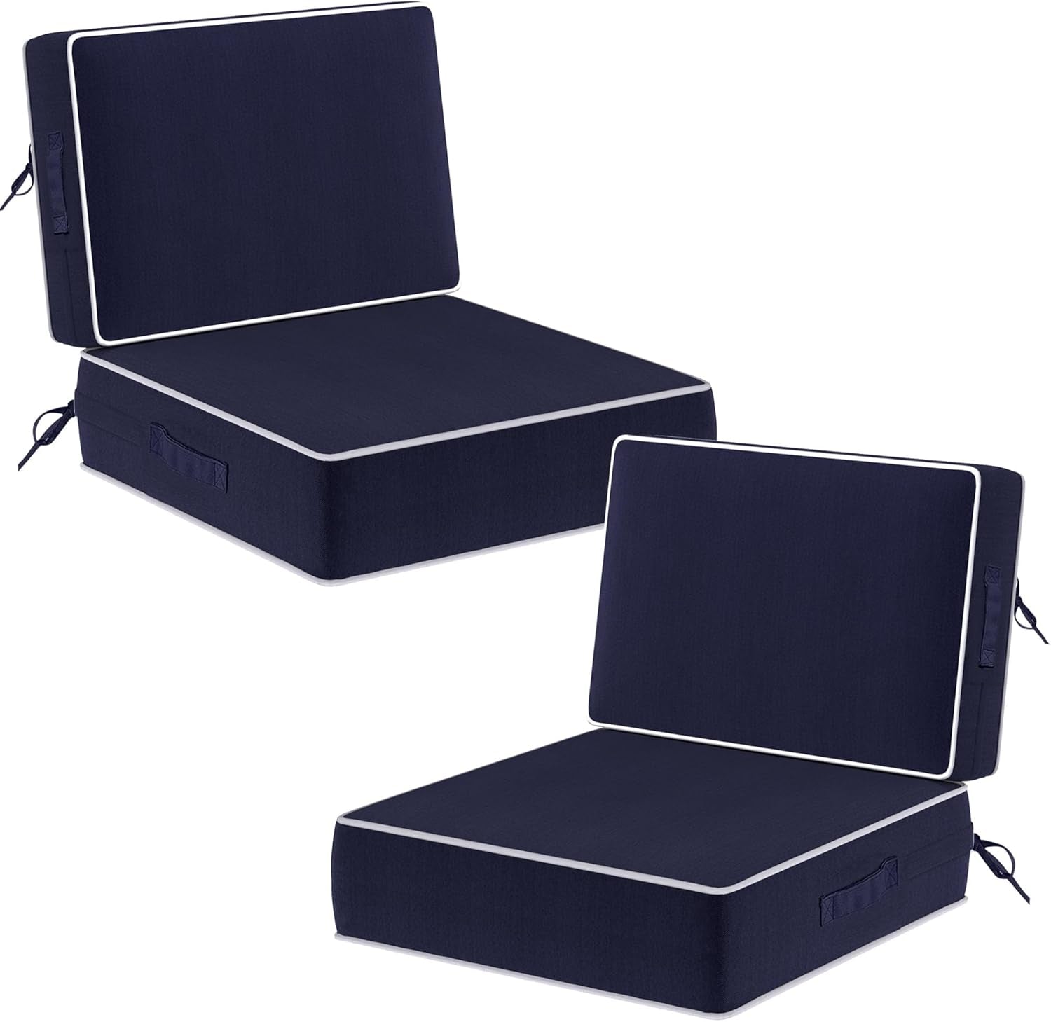 5" Thicker Outdoor Chair Cushions 2 Sets 24" *24" Waterproof Patio Chair Cushions for Outdoor Furniture W/Removable Cover 30D High Density Sponge Filling Thicken Patio Furniture Cushion W/Handle &Ties