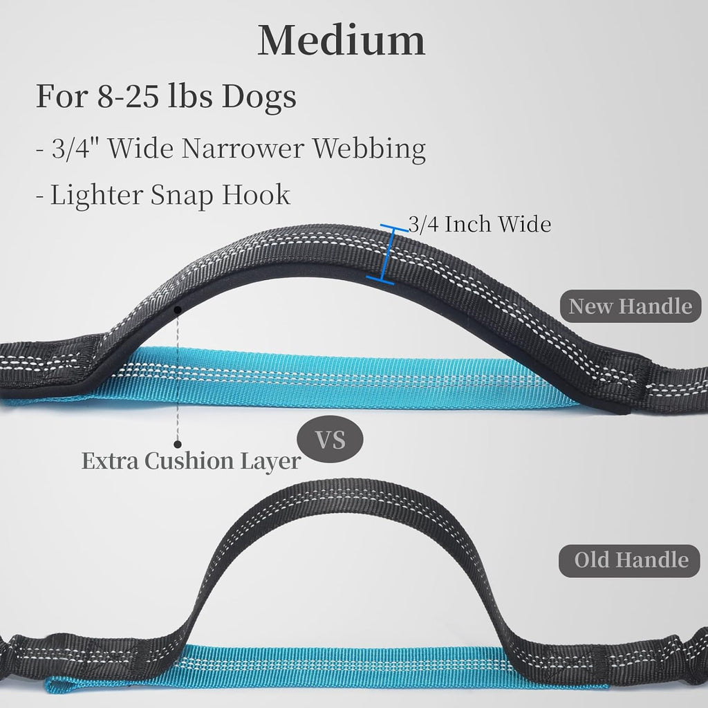 Hands Free Dog Leash with Zipper Pouch, Dual Padded Handles and Durable Bungee for Walking, Jogging and Running Your Dog (Medium, 8-25 Lbs, Black)