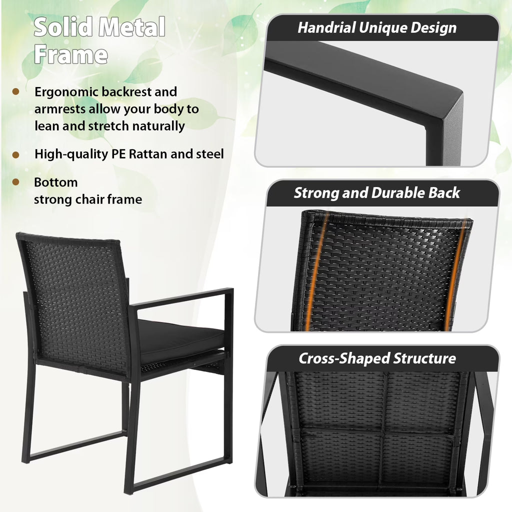 3 Piece Patio Furniture Sets Wicker Patio Chairs Rattan Outdoor Bistro Set Outdoor Furniture for Backyard Porch Poolside Lawn,Black Cushion