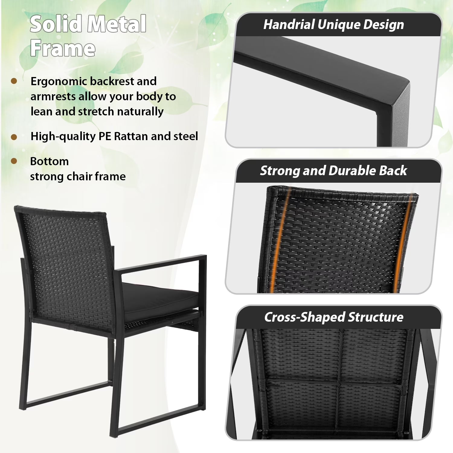 3 Piece Patio Furniture Sets Wicker Patio Chairs Rattan Outdoor Bistro Set Outdoor Furniture for Backyard Porch Poolside Lawn,Black Cushion