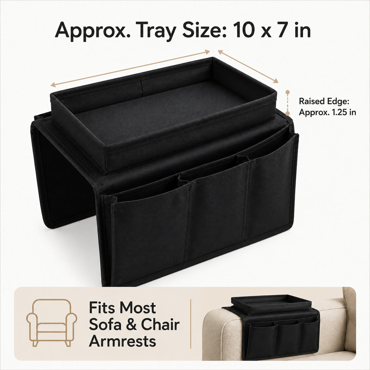 ARMCHAIR Remote Control Holder Sofa Arm Rest Organizer Caddy Table