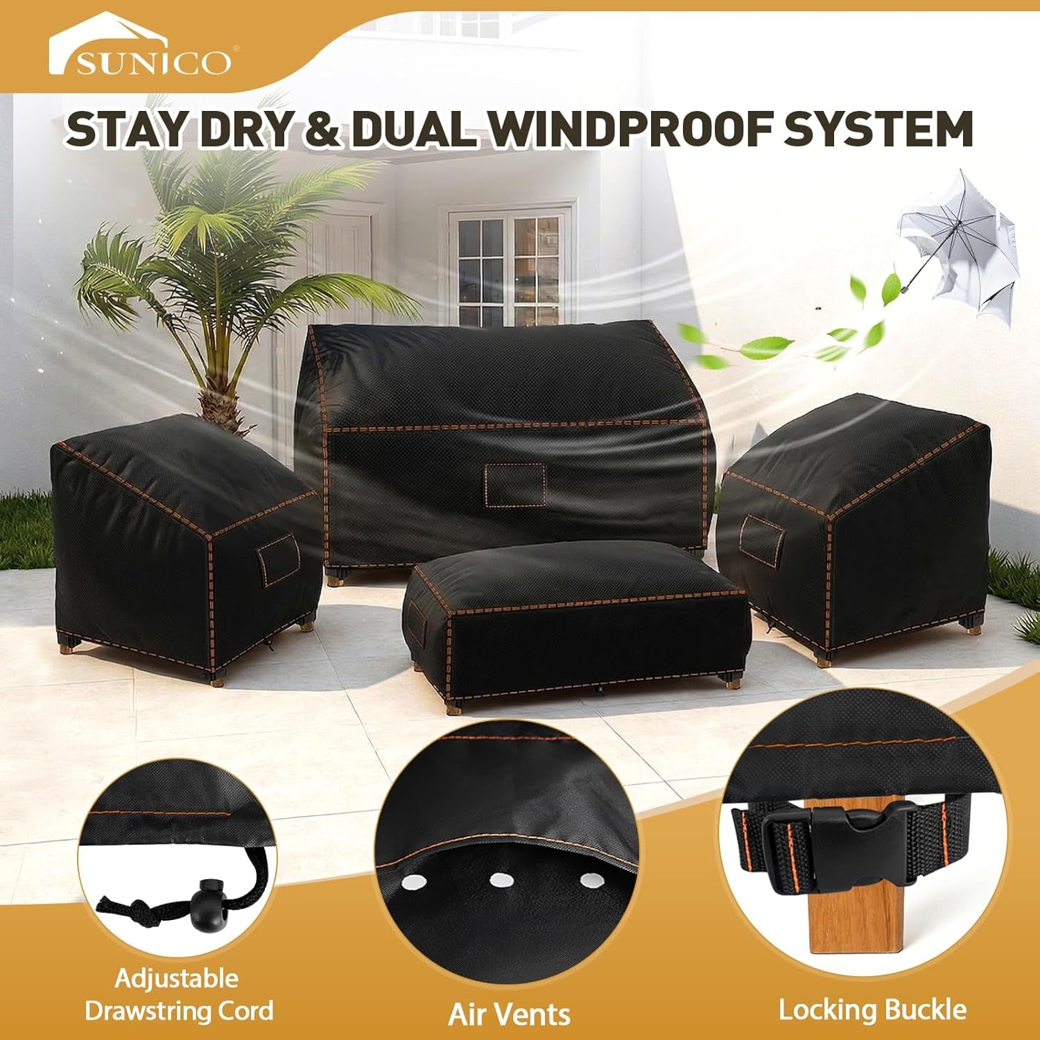 Patio Furniture Set Covers, 4 Piece Patio Covers for Outdoor Furniture Waterproof, 420D Outdoor Furniture Cover, UV Fade Protection, Tear-Resistant, Black