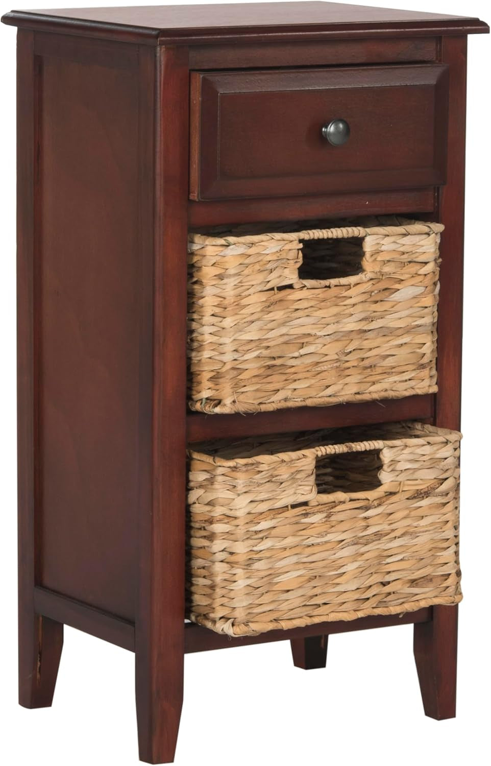 SAFAVIEH Furniture - Everly 1-Drawer Side Table - Cherry - Solid Wood - Coastal Basket Storage Design - Ideal for Living Room, Entryway, Home Office, 15"W X 12"D X 27.5"H - Fully Assembled (AMH5743C)