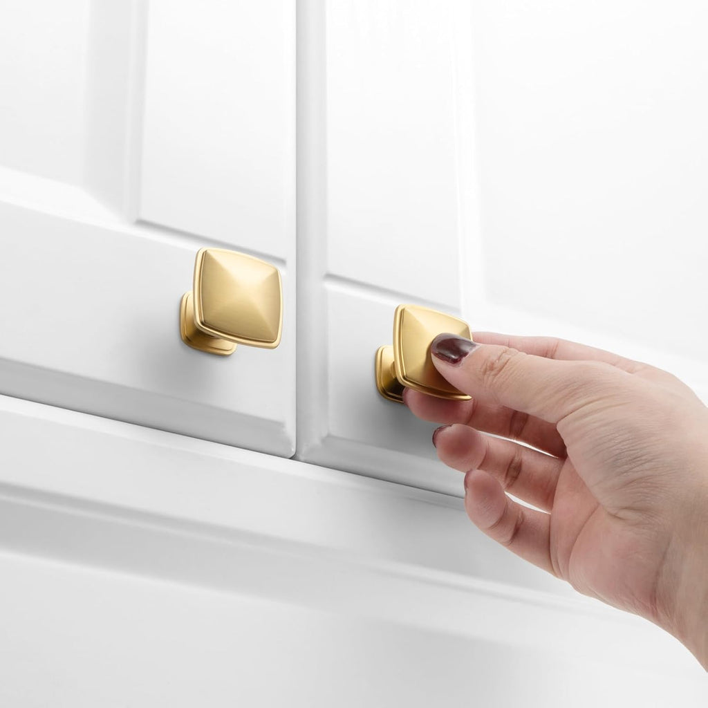 10 Pack Brushed Gold Cabinet Knobs Gold Drawer Knobs K02 Square Single Hole Cabinet Pulls for Cabinets Drawer Dresser Cupboard Bedroom Closet Bathroom Vanity