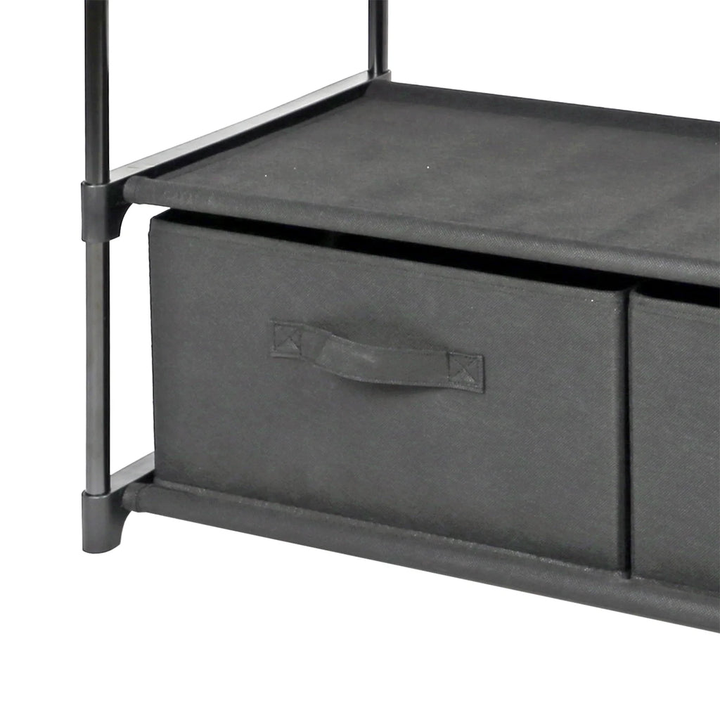 4 Shelf Closet Storage Organizer for Clothes with 2 Fabric Bins, Black, Metal Frame