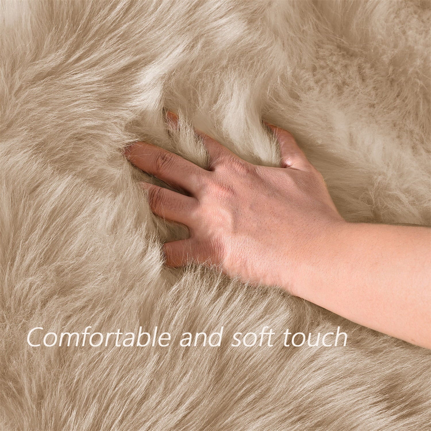 Beige Rug for Living Room Faux Fur Rug 5X7 Fluffy Rug Washable Sheepskin Rug for Bedroom Bedside Dorm Luxury Home Décor, Rectangle