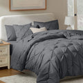 California King Comforter Set, Bed in a Bag 7 Pc Pleated Bedding Set, Dark Grey