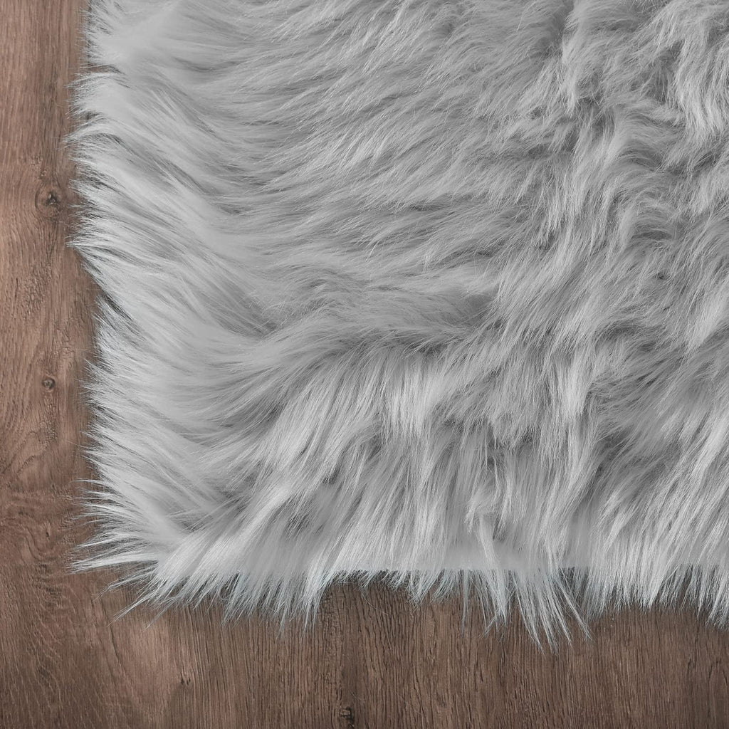 Sheepskin Rug 8X10, Faux Fur Sheepskin Rug for Living Room, Fluffy Washable Rug for Bedroom, Nursery, Teen Bedroom Decor, Grey Shag Rug, Rectangle
