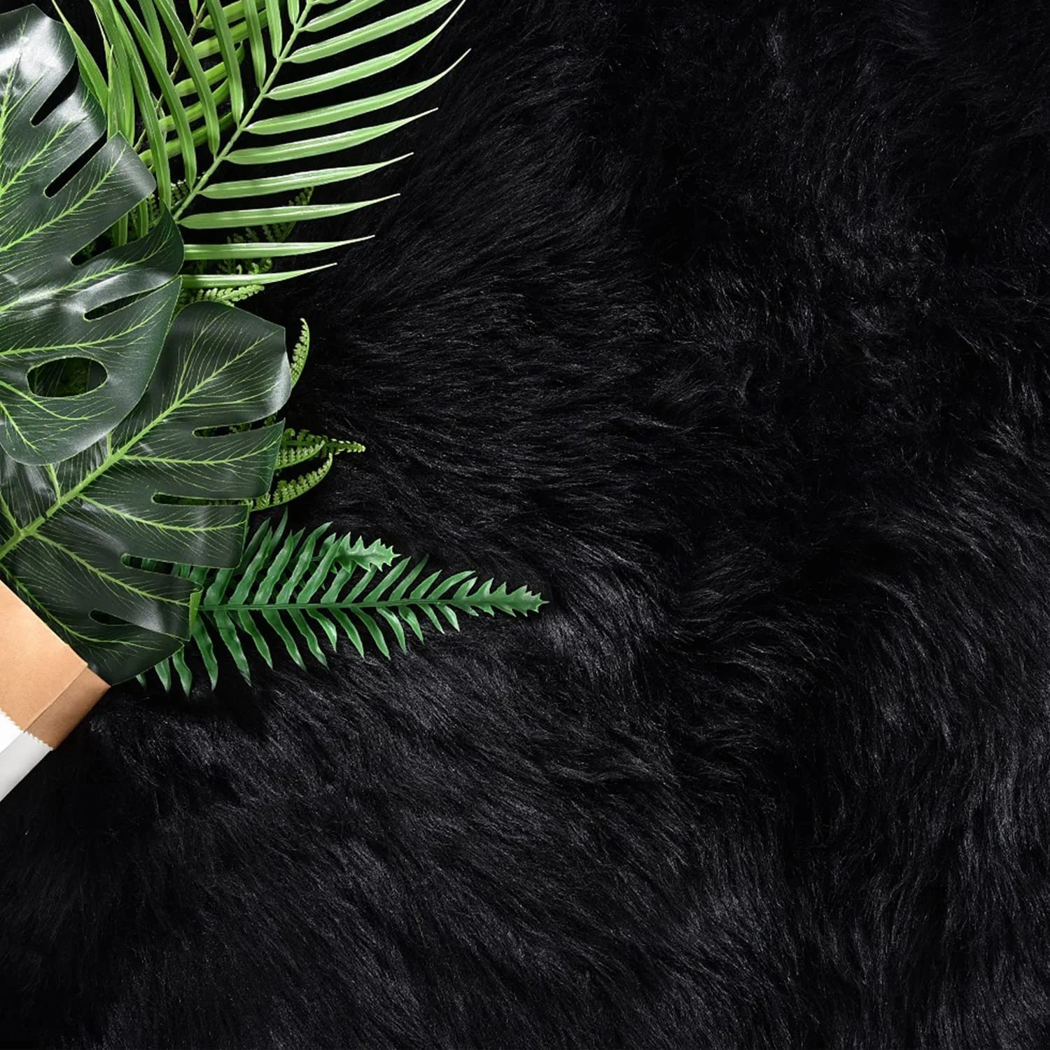 Faux Fur Rug 2X3 Ft Faux Sheepskin Rug for Living Room Fluffy Washable Rug for Bedroom Nursery Room Black Rug Solid Rectangle