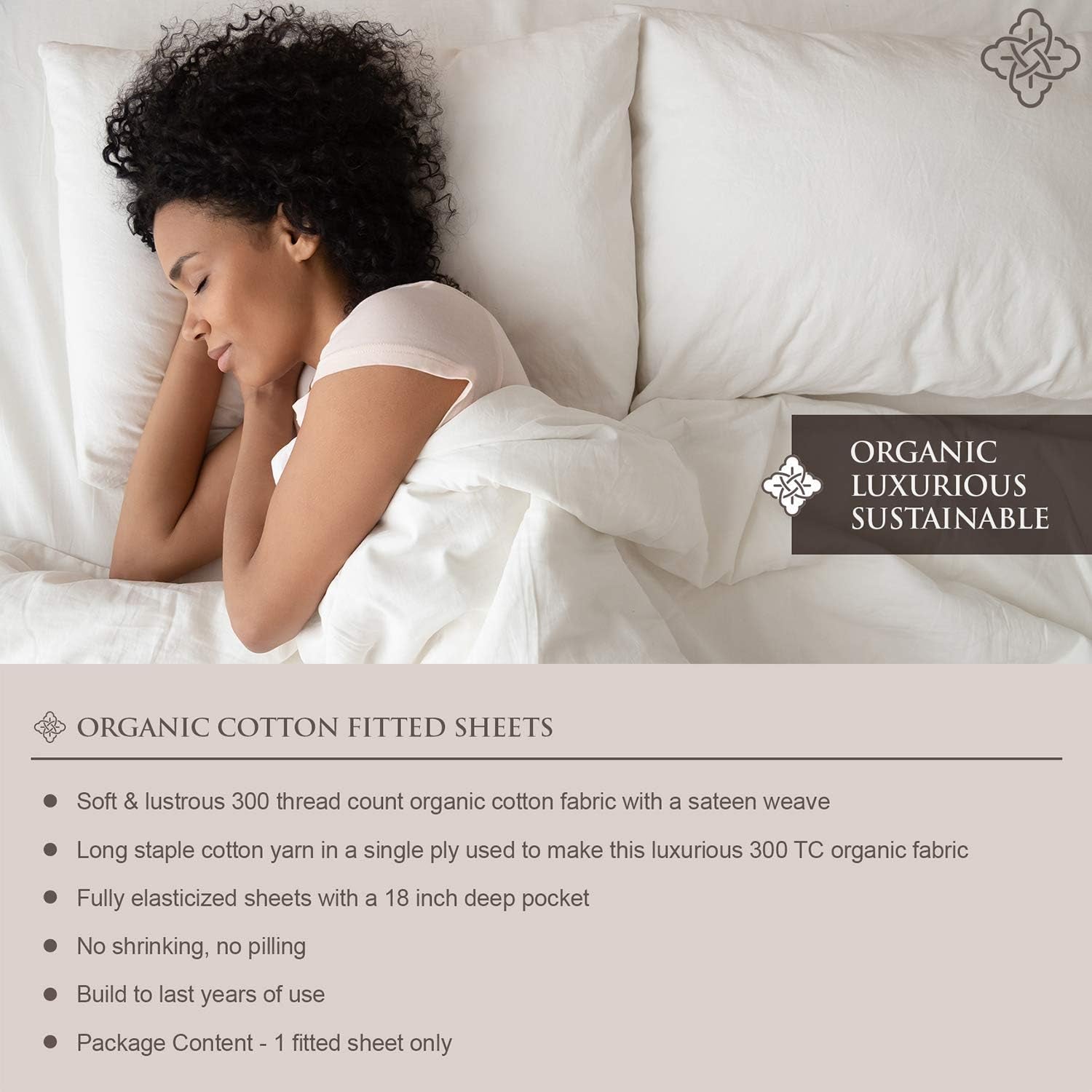 100% Organic Cotton 1 Fitted Sheet Queen Size Only | 300 Thread Count Sateen Weave GOTS Certified with Deep Pocket - Glacier Gray