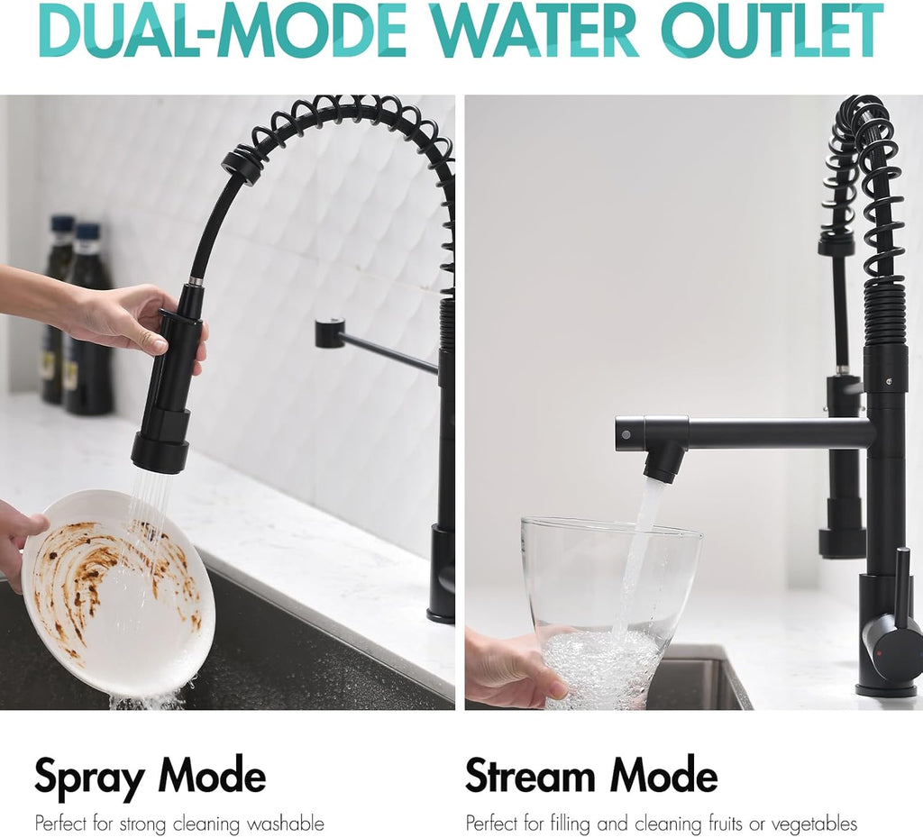 Kitchen Faucet,Kitchen Faucets with Pull down Sprayer  Commercial Style Single Handle Matte Black Kitchen Faucet with Sprayer
