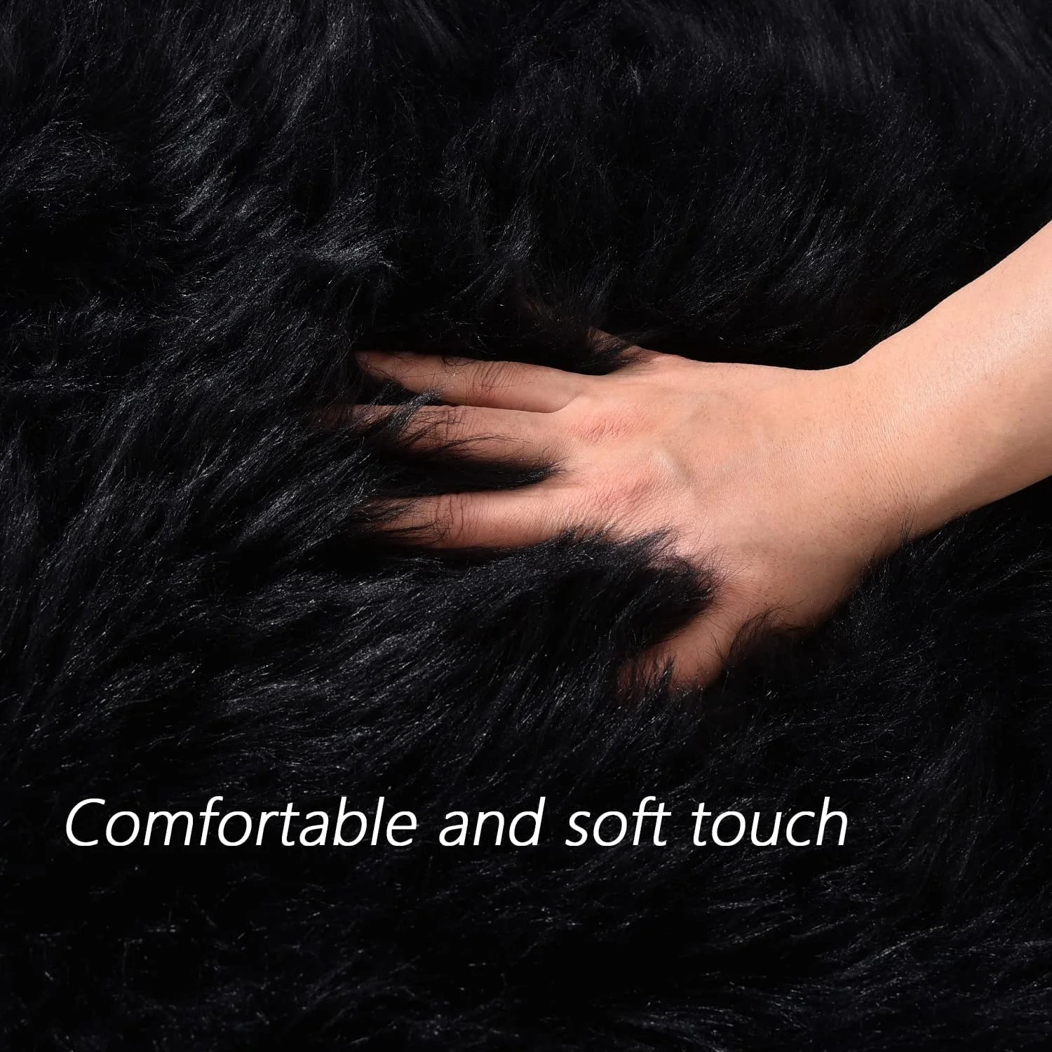 Faux Fur Rug 2X3 Ft Faux Sheepskin Rug for Living Room Fluffy Washable Rug for Bedroom Nursery Room Black Rug Solid Rectangle