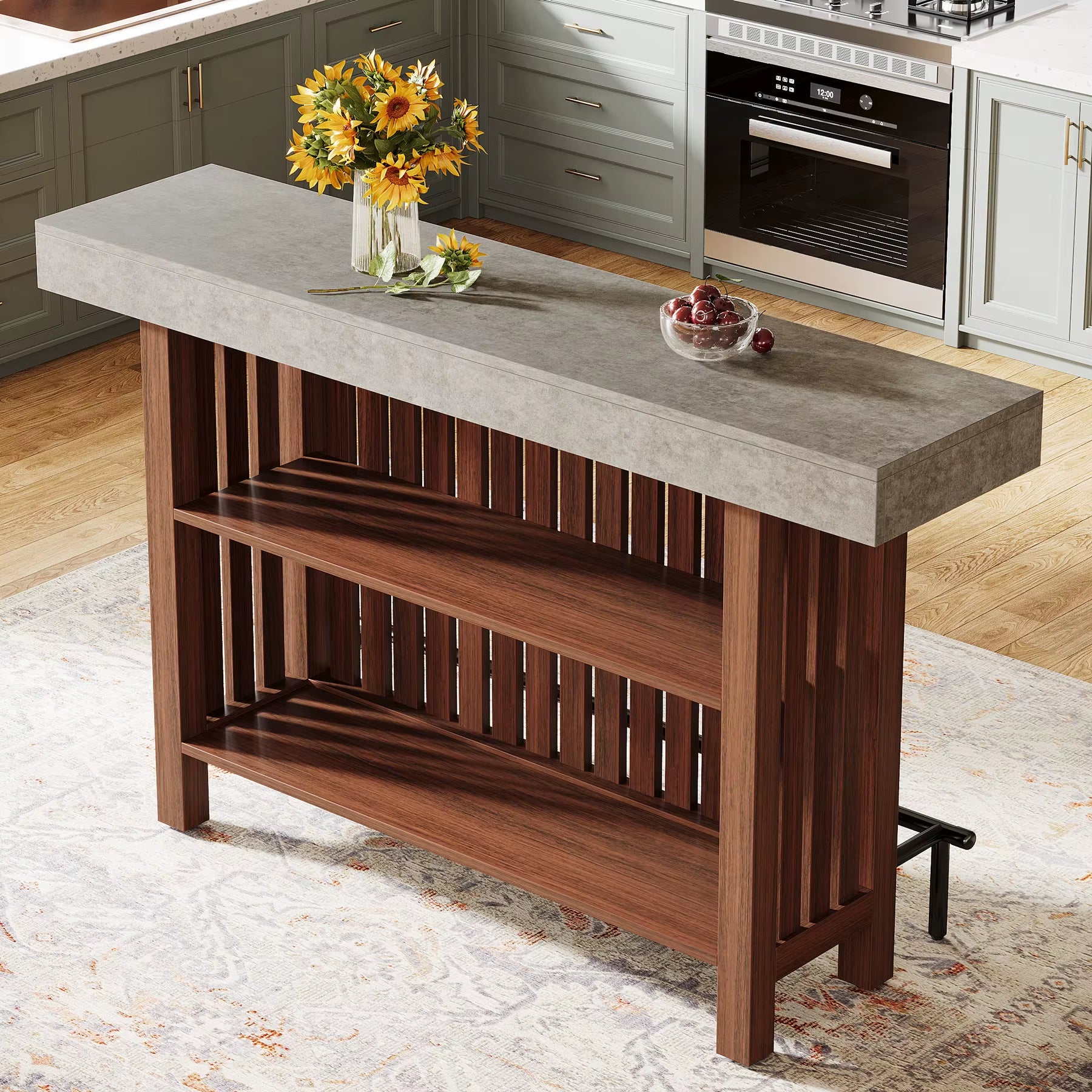 US Local Bar Table with Footrest, 63 Inches Modern Home Bar Unit with 2-Tier Storage, 42" H Counter Height Pub Table For