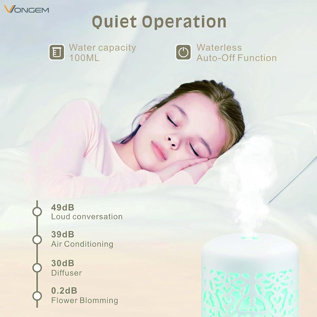 Essential Oil Diffusers Aromatherapy Humidifier: White Ceramic Aroma Infuser for Home Bedroom Office Desk,100Ml Diffuser for Room, Small Ultrasonic Machine Waterless Auto-Off