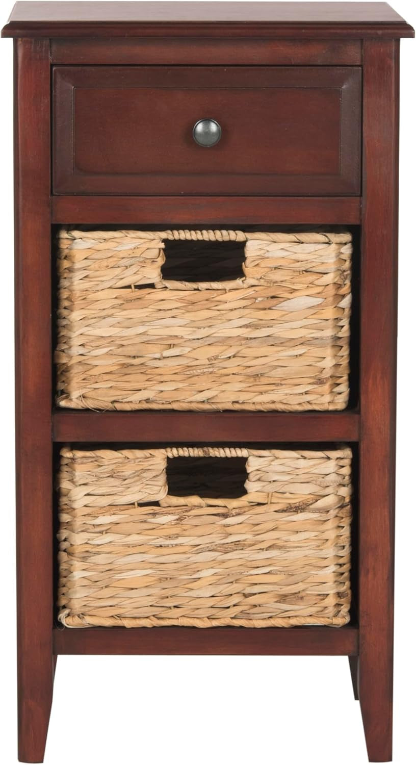 SAFAVIEH Furniture - Everly 1-Drawer Side Table - Cherry - Solid Wood - Coastal Basket Storage Design - Ideal for Living Room, Entryway, Home Office, 15"W X 12"D X 27.5"H - Fully Assembled (AMH5743C)
