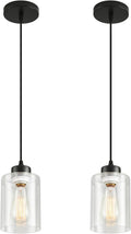 Modern Black Farmhouse Pendant Light with Glass Shade,Industrial Pendant Lighting, Adjustable Hanging Light Fixtures, Farmhouse Pendant Lighting