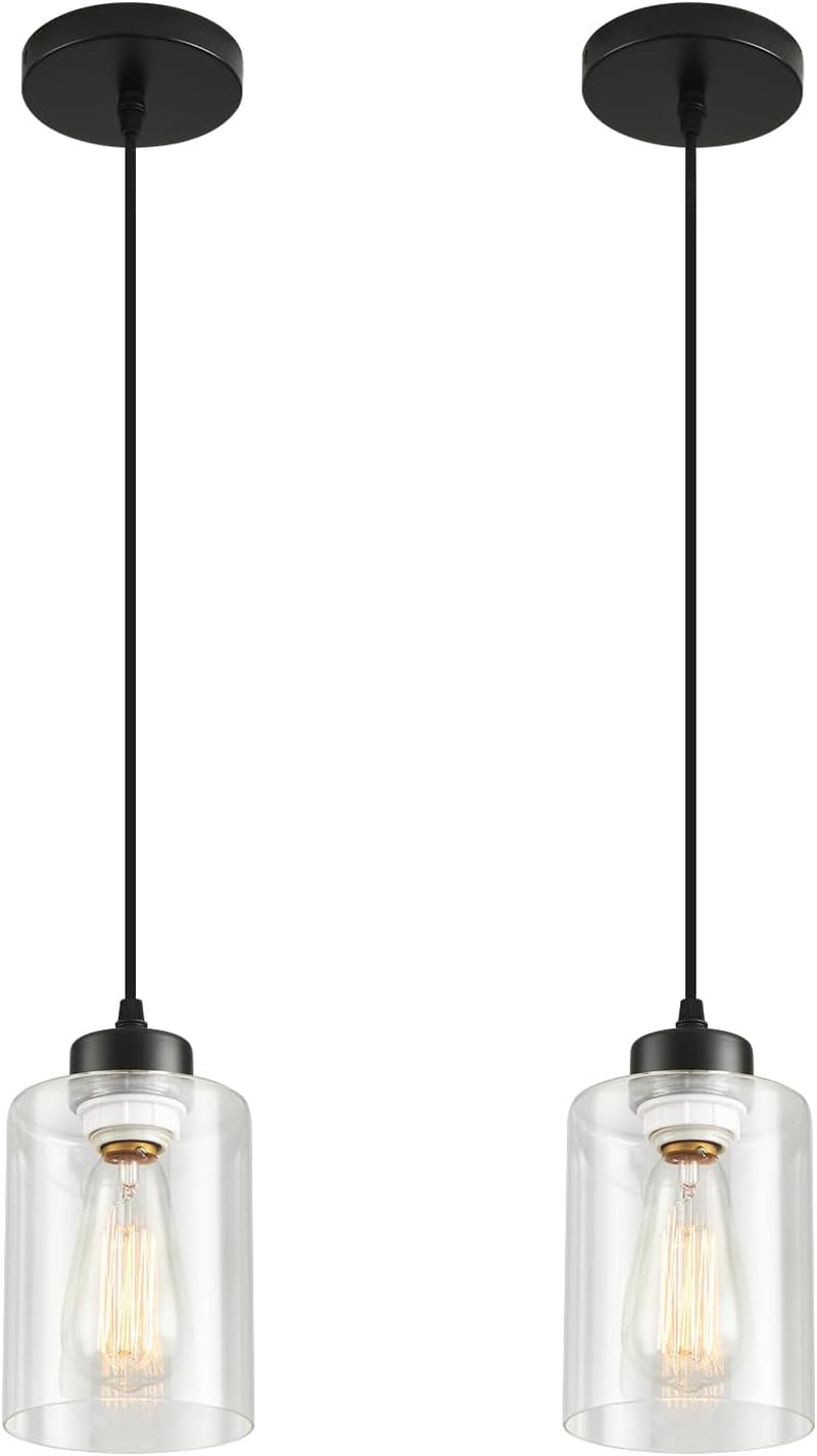 Modern Black Farmhouse Pendant Light with Glass Shade,Industrial Pendant Lighting, Adjustable Hanging Light Fixtures, Farmhouse Pendant Lighting