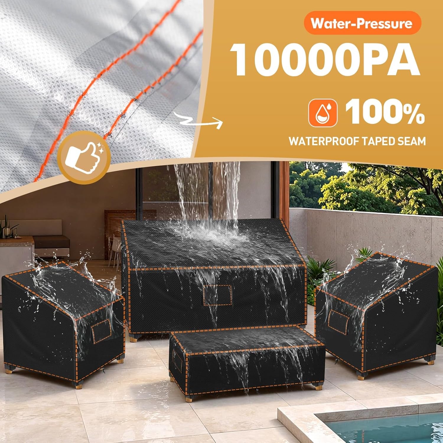 Patio Furniture Set Covers, 4 Piece Patio Covers for Outdoor Furniture Waterproof, 420D Outdoor Furniture Cover, UV Fade Protection, Tear-Resistant, Black