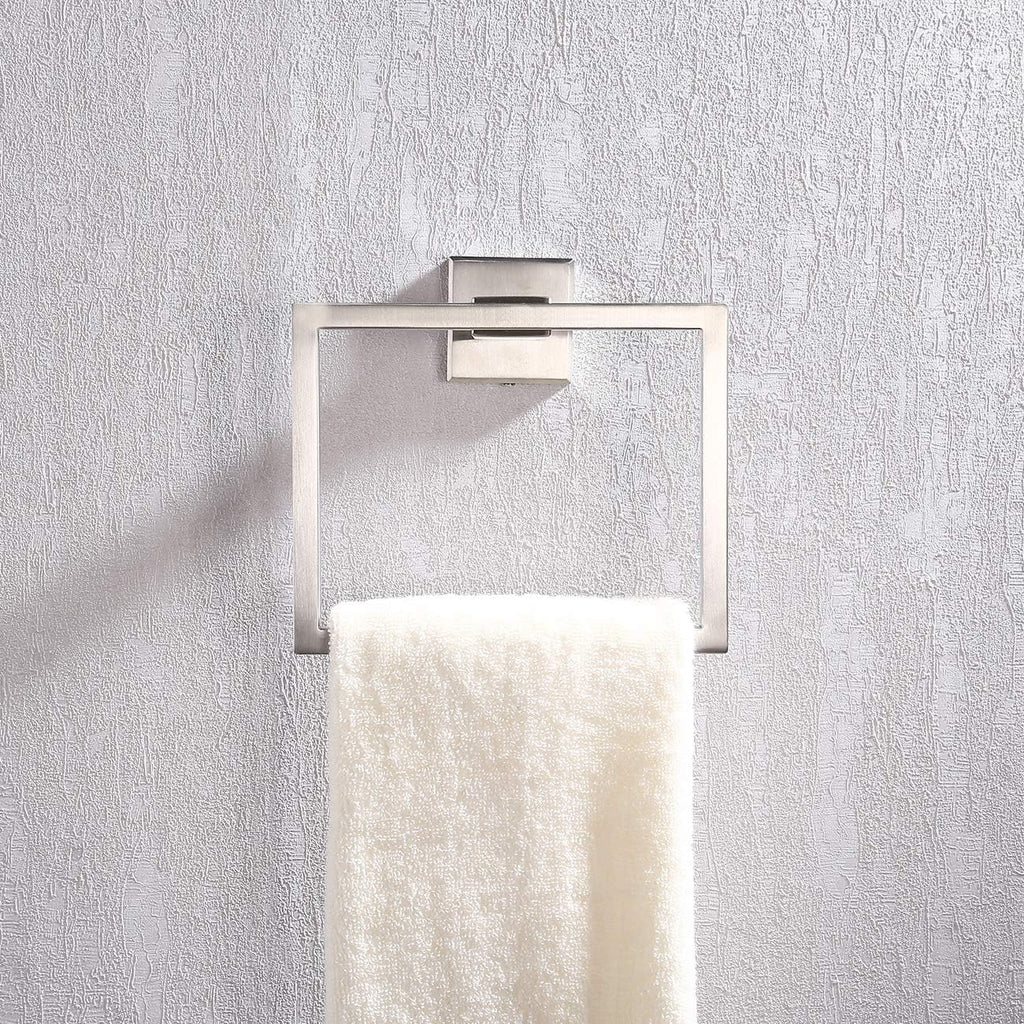 Bath Towel Ring Towel Hanger SUS 304 Stainless Steel Bathroom Accessories Contemporary Hotel Square Style Wall Mount, Brushed Finish, A2480-2