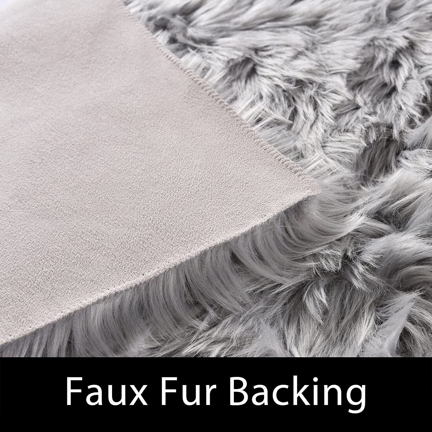 Sheepskin Rug 8X10, Faux Fur Sheepskin Rug for Living Room, Fluffy Washable Rug for Bedroom, Nursery, Teen Bedroom Decor, Grey Shag Rug, Rectangle