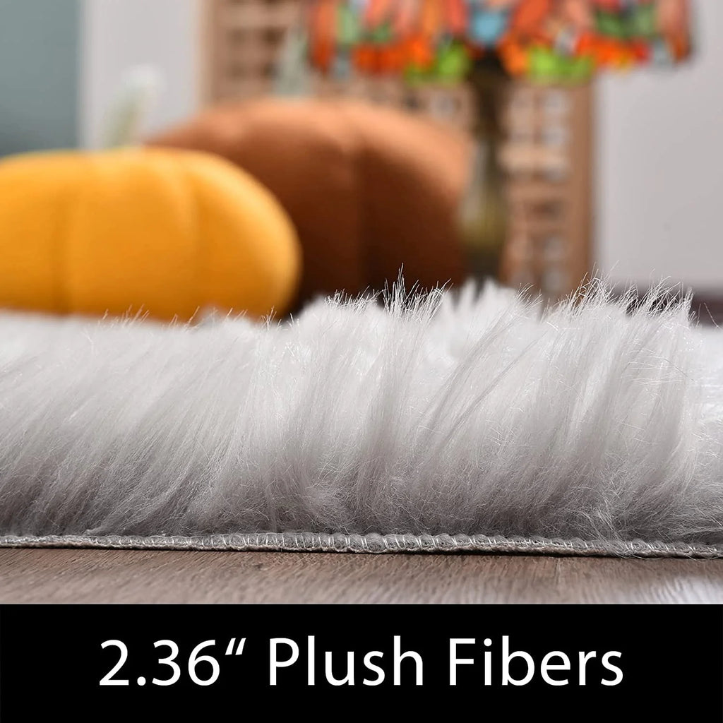 Sheepskin Rug 8X10, Faux Fur Sheepskin Rug for Living Room, Fluffy Washable Rug for Bedroom, Nursery, Teen Bedroom Decor, Grey Shag Rug, Rectangle