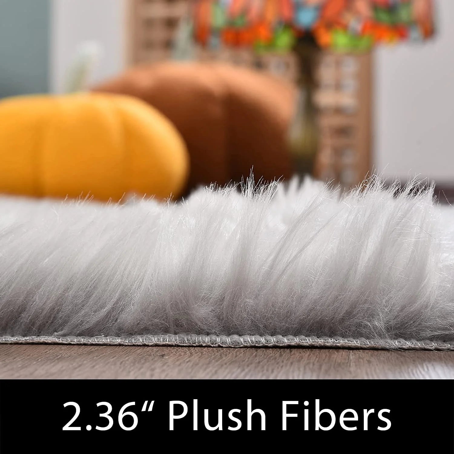Sheepskin Rug 8X10, Faux Fur Sheepskin Rug for Living Room, Fluffy Washable Rug for Bedroom, Nursery, Teen Bedroom Decor, Grey Shag Rug, Rectangle
