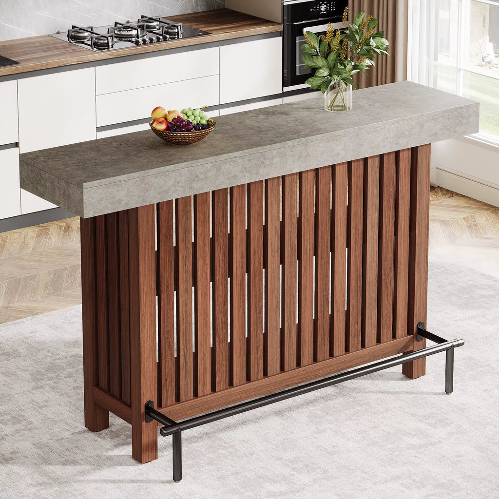 US Local Bar Table with Footrest, 63 Inches Modern Home Bar Unit with 2-Tier Storage, 42" H Counter Height Pub Table For