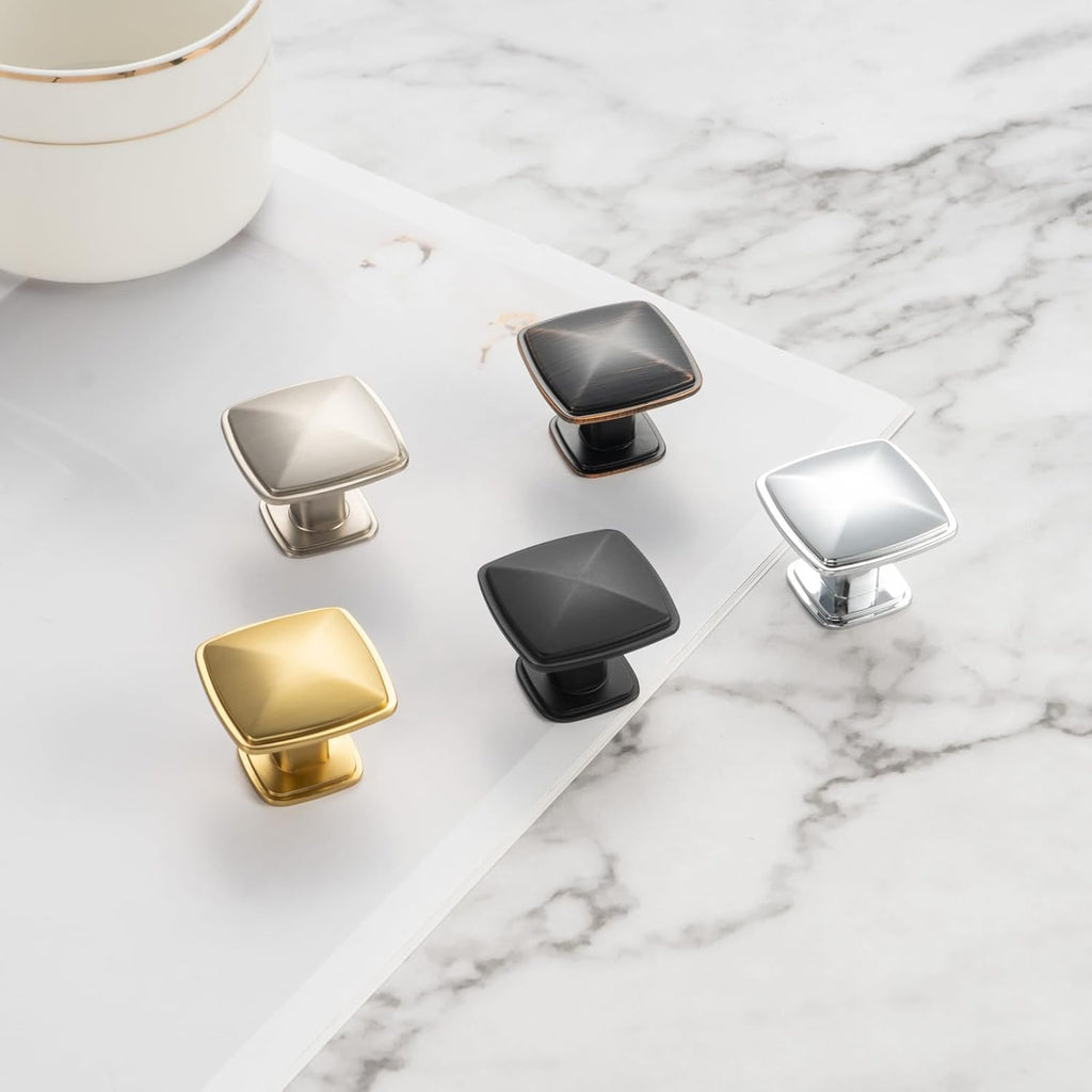 10 Pack Brushed Gold Cabinet Knobs Gold Drawer Knobs K02 Square Single Hole Cabinet Pulls for Cabinets Drawer Dresser Cupboard Bedroom Closet Bathroom Vanity