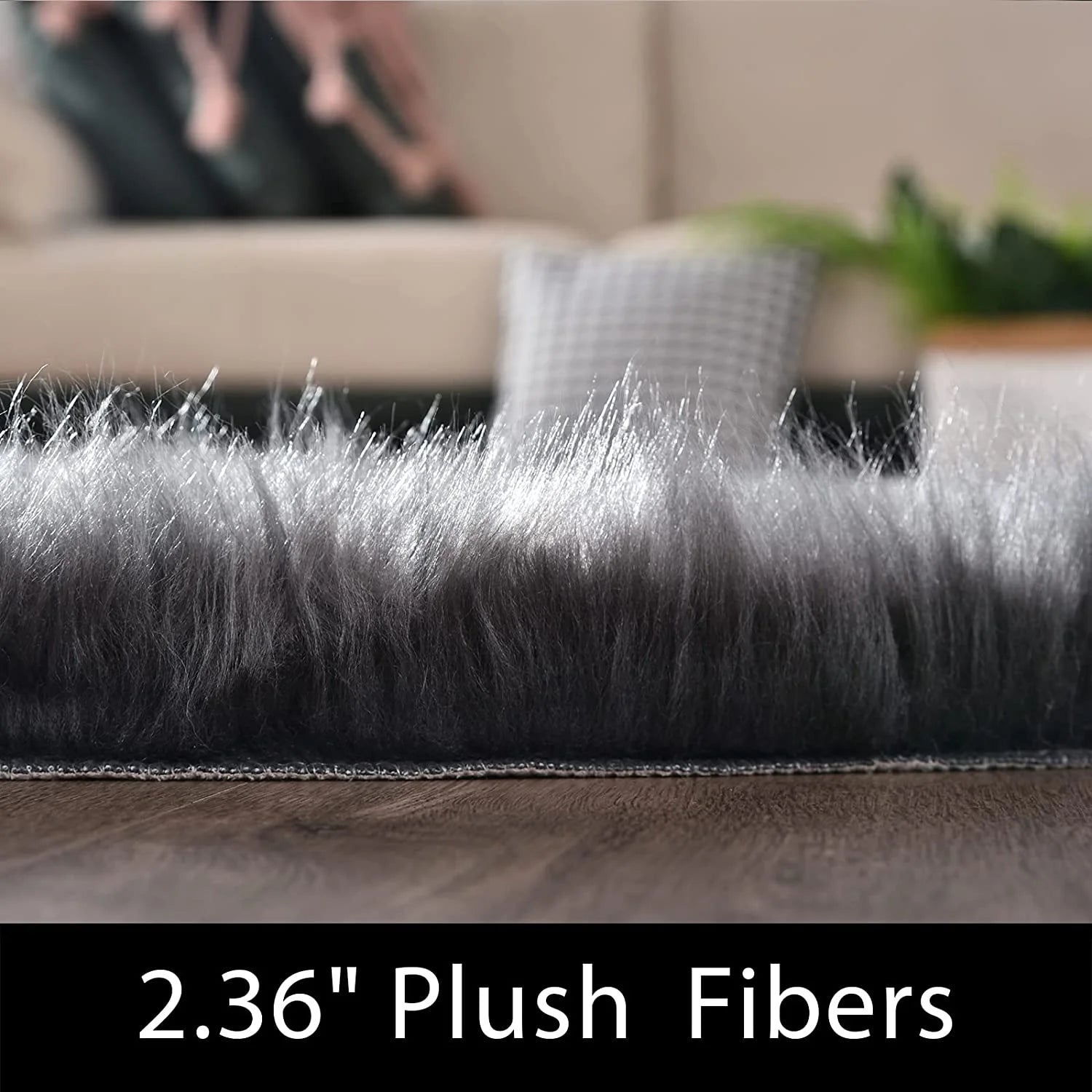 Faux Fur Rug 2X3 Ft Faux Sheepskin Rug for Living Room Fluffy Washable Rug for Bedroom Nursery Room Black Rug Solid Rectangle