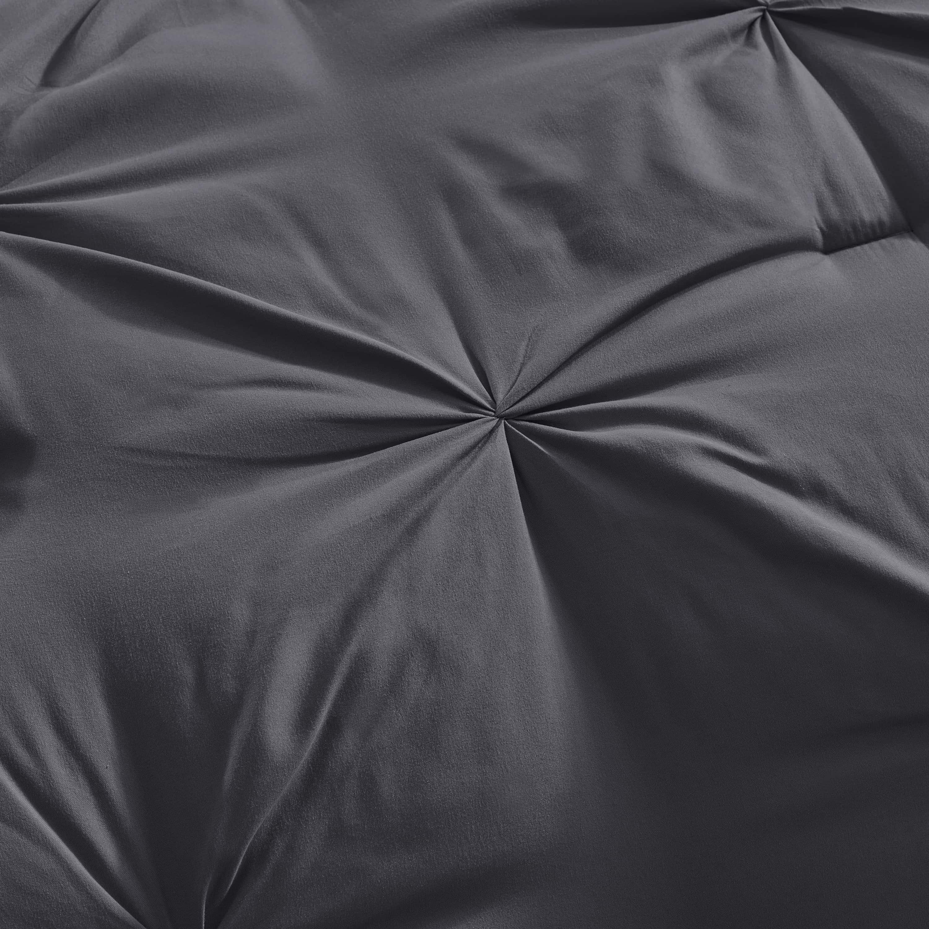 California King Comforter Set, Bed in a Bag 7 Pc Pleated Bedding Set, Dark Grey